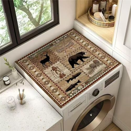 Highdi Housse de Protection pour Machine à Laver Top, Puzzles d'animaux Coussin de Machine à Laver Antidérapant, Tapis de Protection pour Dessus Sèche-Linge Buanderie (Marron 7,40x40cm)