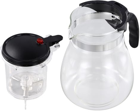 Ziyonix Glas Teekanne Mit Siebeinsatz, 1.8L Klarer Teekessel, Teekanne mit Einem Knopfdruck zum Filtern, Glasteekanne für losen Tee Fruchttee Grüntee