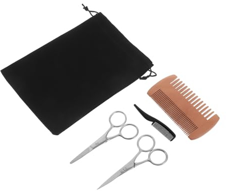 Veemoon Kit de Cuidado Personal para Hombres Tijeras de Punta Afilada Recortador de Vello Nasal Redondeado y Peine de Madera para Viaje para Peinado Diario
