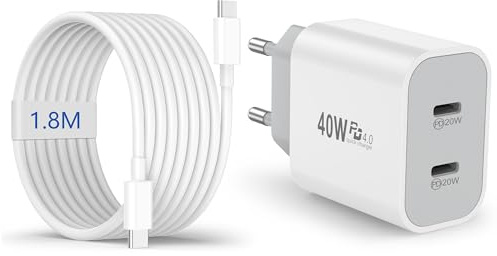 Chargeur USB C KAIMENGLONG, Adaptateur Secteur 20 W pour iPhone 17/16/16e/16 Plus/16 Pro/16 Pro Max/15/15 Plus/15 Pro Max, iPad, Connecteur de Charge USBC à 2 Ports avec Câble USB-C de 1,8 m