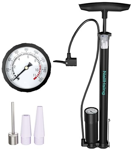 NailHsing Bike Pump with High Pressure Gauge, Bicycle Pump 160 PSI with Presta & Schrader Valves for all Bikes, Foot Pump for Bike Tyres, Balls & Inflatables