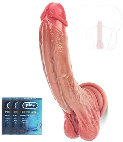 9.5 Inch Realistic Dildo with Lifelike Testicles for Beginners, Silicone Dildos with Strong Suction Cup for Hands-Free, Compatible with Strap on Harness, Adult Sex Toys & Game for G Spot & Anal Play