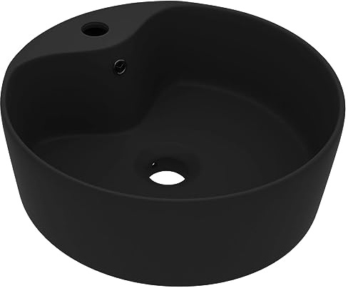 Vasque à Poser, Lavabo à Poser en Céramique Lave Main Salle de Bain de luxe avec trop-plein Noir mat 36x13 cm Céramique