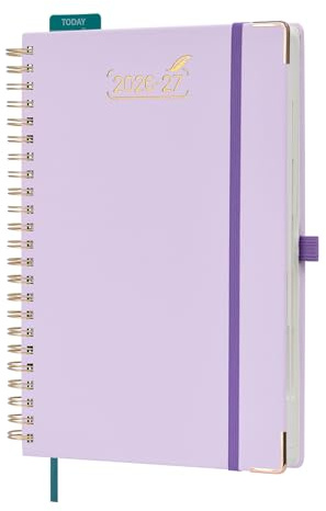 BEZEND Tageskalender 2026 2027 1 Tag 1 Seite mit Zeitleiste, A4 30 x 21 cm | 12-Monate Terminplaner Aug 26 - Jul 27, 30-Min-Taktung 6-23 Uhr, Spiralbindung mit PU-Leder Hardcover, Lila