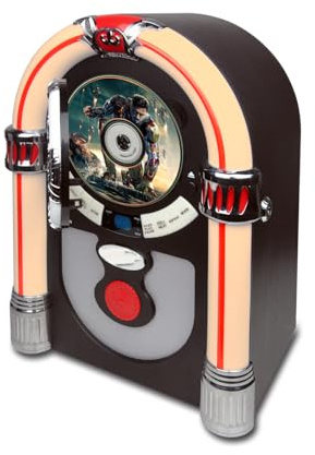 Retro Jukebox Musikbox mit CD-Spieler, Musikanlage Nostalgie Design, Bluetooth, Vintage FM/UKW Radio Wireless für Zuhause, Aux-In Port und Farbwechsel LED Lichter (Braun)