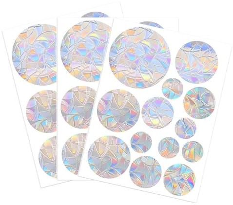 SYEYCW 39 Pcs Anti Collision Window Stickers, Circle Prism Window Stickers for Bird Strikes, Non Adhesive Reusable Rainbow Clings, for Home, Kitchen, Office Glass