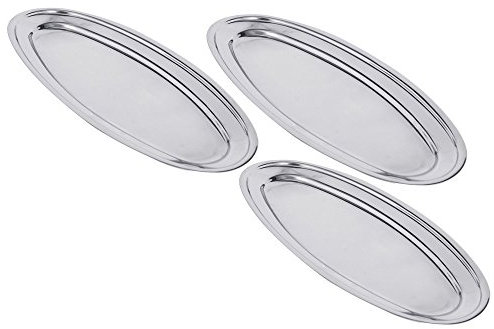 Kosma Set of 3 Stainless Steel Oval Tray | Serving Tray | Meat Dish | Rice Plate - 20cm