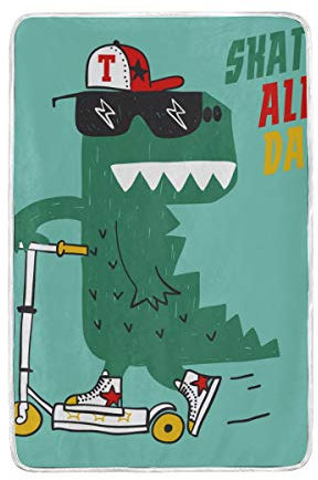 hengpai Niedlicher Dinosaurier-Skate-Print Kinderdecke weiche Bettdecke Couch Sofa Überwurf 152,4 x 228,6 cm für Frauen Kinder