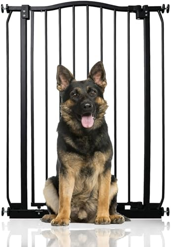 Bettacare Extra Tall Curved Top Hundgrind, 71cm - 80cm, Mattsvart, Extra Höjd 100cm, Tryckmontering Husdjursgrind för Hund och Valp, Husdjursbarriär för Hund, Enkel Installation