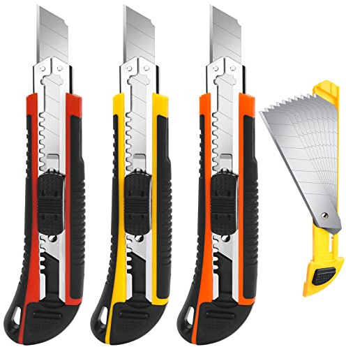 TIFICAL 3-Pack Box Cutter Utility Knife | Ultra Sharp Blade with Anti-Slip Rubber Handle | Exacto Cutter for Leather, Rubber & Cartons