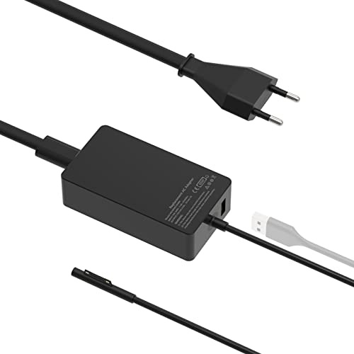 65W Surface Ladekabel Netzteil Ladegerät für Surface Pro/X/8/7/7+/6/5/4/3 Surface Laptop 7/6/5/4/3/2, Surface Go 4/3/2, Surface Book 3/2/1, mit USB-Port