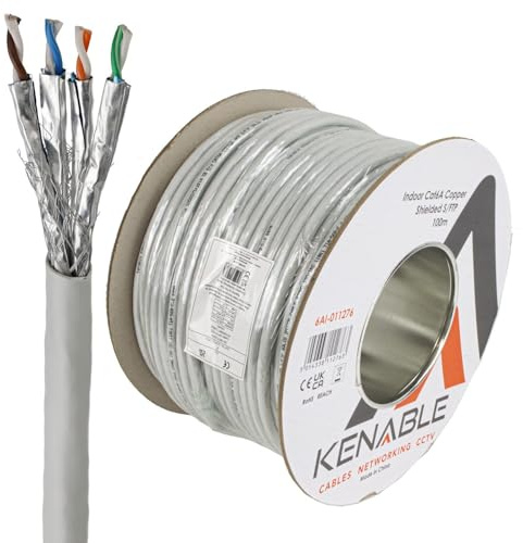 kenable Indoor CAT6A Ethernet Cable Reel | 23AWG Pure Copper S/FTP Shielded Network Cable | 100m Grey