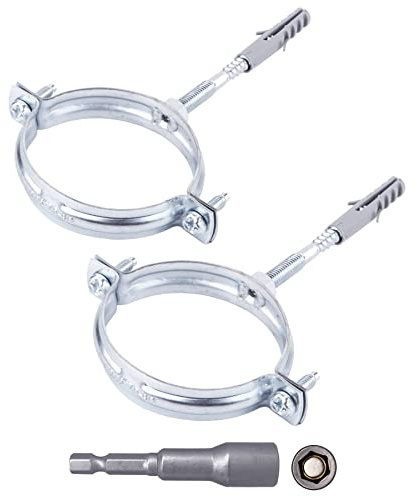 SKIR'CO (2 Stück) Rohrhalterungen für Ø 60-64 mm Rohre, Klemmen, Rohrstützen für Wand und Deckenmontage (2 Stück, mit magnetischem Sechskant-Schraubendreher-Bit)