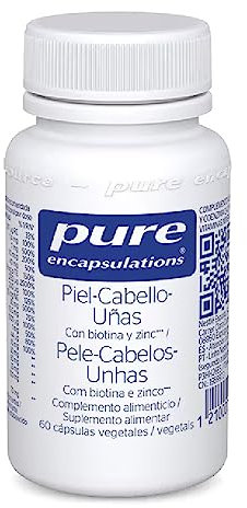 PURE ENCAPSULATIONS Piel Cabello Uñas, Con Biotina y Zinc, Mantiene la Piel, Cabello y Uñas en Condiciones Normales, 60 Cápsulas Vegetales