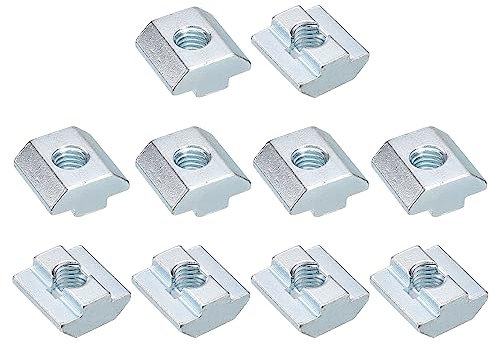 sourcing map T Nuts, 20pcs - Nickel Plated Carbon Steel T Slot Bolts, 4040 Series M8 Hammer Head Fastener, Sliding T Nuts for Aluminum Extrusion Profile (Silver)