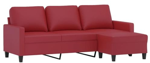 Canapé à 3 places repose pieds Rouge bordeaux 180 cm Similicuir