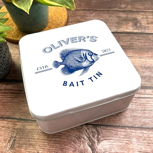Square Antique Design Blue Personalised Vintage Fishing Bait Tin Personalised Gift | Custom Gift | Personalized Tin | Personalised Tins | Gift For Her | Gift For Him