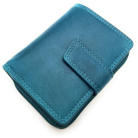 Lemasi kleine echt Leder Damen Geldbörse Portemonnaie Geldbeutel mit RFID Schutz (Petrol)