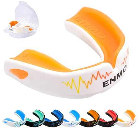 Enmo Maxilla Pro - Protector bucal para adultos y jóvenes de 10 años en adelante con funda para rugby, boxeo, hockey y deportes de contacto, protector bucal con hervir y morder, tecnología de canal de
