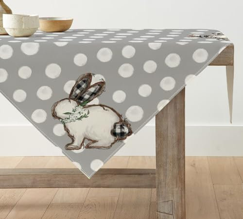 Artoid Mode Grau Tupfen Hasen Ostereier Ostern Tischdecke, Tischwäsche Frühling Küche Tisch Dekoration Drinnen Urlaub Party Dekor 85x85 cm