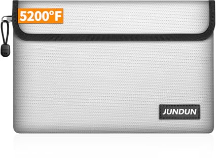 JUNDUN Eldfast dokumentväska (36 x 26 cm 4 200 ℉), brandsäker vattentät, sedlar, förvaring, portfölj för dokument/pengar/pass/bankfil och kontanter, silver, 5200℉ Small