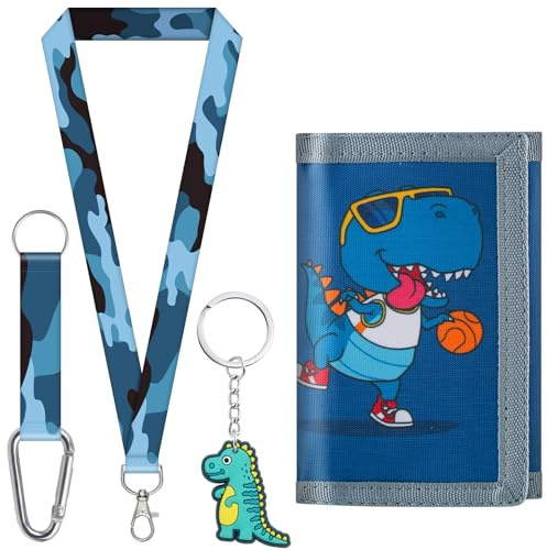 sundee Kids' Wallets for Boys and Girls, Trendy and Functional with Eye - Catching Charms and Matching Lanyards in Multiple Themes - Ideal for Every Little Explorer's Storage Needs-Dinosaur 3