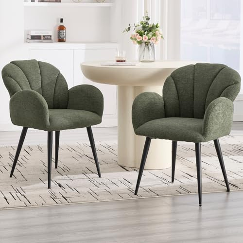 chairus Modern Dining Chairs Set of 2 Chenille Upholstered Kitchen Chairs with Armrests for Kitchen/Dining Room, Green