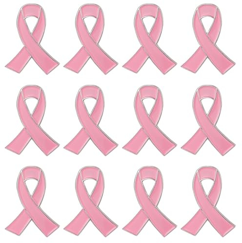 BCHKO 12-teiliges Set mit rosa Schleifen-Ansteckern, Ansteckern zur Brustkrebsaufklärung, Ansteckern mit Brosche, Geschenken für Frauen mit Brustkrebs, Metall