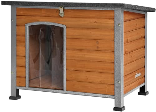 Aivituvin Hundehaus Indoor Outdoor Holz Hundekennel für den Winter, wetterfest, geeignet für kleine, mittlere und große Hunde, einzigartiges Ganzumfassung Stahlrahmen (Braun, L)