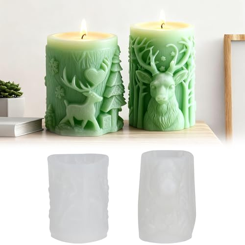 Kerzenform Silikon Weihnachten 3D Kerzenformen Gießform Silikon Gießformen Silikonform Kerzen Selber Machen Weihnachtsbaum Handwerk Ornamente für DIY Duftkerze selbstgemachte Kerzen (Elch-lu)