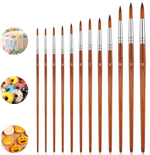 12PCS Acrylic Paint Brushes Set for Painting, Paintbrushes for Acrylic Paint Watercolor Painting Brushes for Adult Artist Watercolor, Acrylics, Ink, Gouache, Oil, Tempera Different Sizes (Brown)