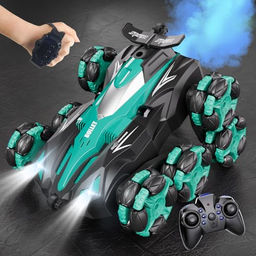 PENGBU RC Ferngesteuertes Auto ab 5 Jahre, 1:16 Ferngesteuerte Autos mit Handsteuerung Spielzeug ab 5 6 8 Jahre Jungen, Rauch-LED-Musik, 8WD 2,4 GHz 360° Drehung Remote Control Car ab 5 6 7 8 9 Jahre