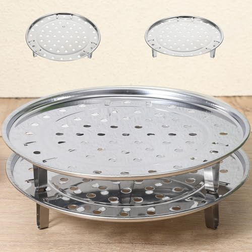 Steamer Basket for Pot, 2PCS 8/8.5 Inch Round Food Steamers Insert Stainless Steel Steaming Basket Multi-function Steamer Rack Tray with Removable Stand for Vegetable, Dumplings, Fish, Seafood Cooking