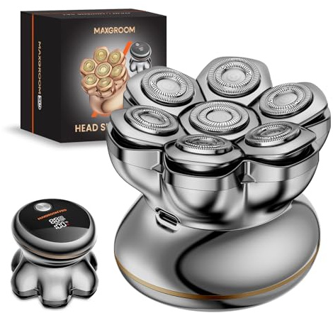 MAXGROOM 2026 Pro Rasoir Électrique Crâne pour Homme, Édition Argent, Tête Magnétique 7D, Moteur 8800 tr/min, Autonomie 140 min, Charge USB-C, Étanche IPX7, Rasage à Sec ou Humide (Argent)