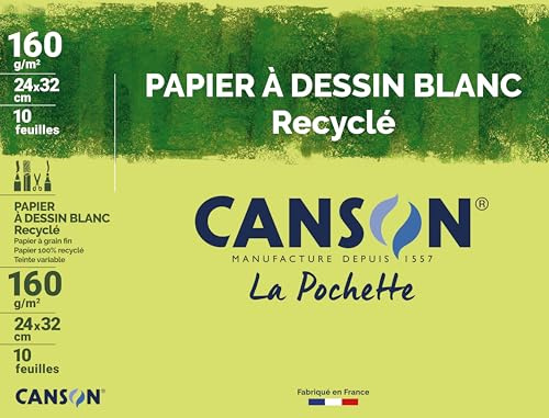 Canson - 200777100 - Pochette de 10 feuilles de papier dessin recyclé - 160 g - 24 x 32 cm
