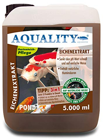 AQUALITY Gartenteich Eichenextrakt 3in1 (Senkt schnell den pH-Wert - Enthält natürliche Huminsäuren - Unterstützt die Algenbekämpfung), Inhalt:5 Liter