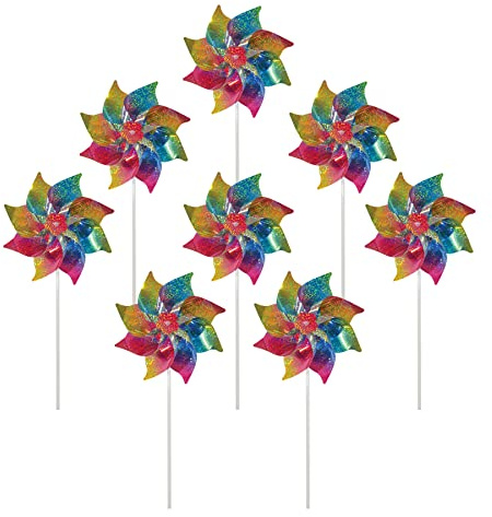 In the Breeze 2868 Sparkling Mylar Pinwheel Decorative Spinner-8 Piece Bag, Rainbow Whirl/8 PC