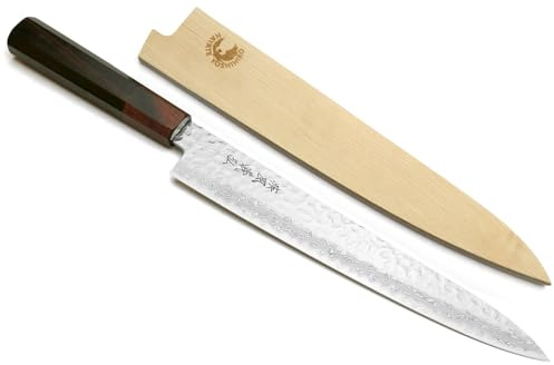 Yoshihiro VG10 46 Layers Hammered Damascus Sujihiki Japanese Slicer Knife (9.5 (240mm) Rosewood Handle)