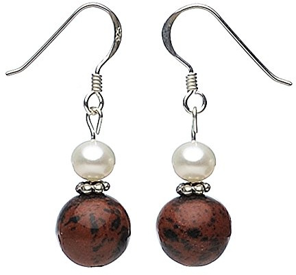 Ohrringe Ohrhänger Obsidian & Perlen SüÃŸwasserperlen 925 Silber braun schwarz gefleckt