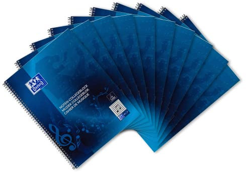 Oxford Noten-Collegeblock A4 Noten-Linien, 50 Blatt, gelocht, blau, 10 Stück