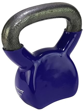 Tunturi Kugelhantel mit 4 kg in Gusseisen mit Vinyl, farbige Kettlebell