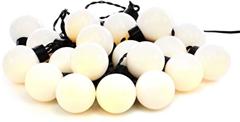Nipach GmbH LED Partylichterkette Partybeleuchtung Lichterkette für Weihnachten Hochzeit Kindergeburtstag – 20 Leuchtkugeln mit Trafo – innen & außen – warm-weiß Ø 4 cm