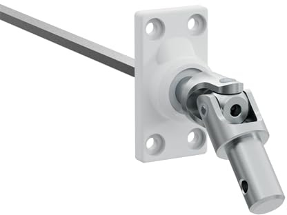 DIWARO.® | Rolladen Gelenklager G098, 45 Grad Umlenkung, Grundplatte 26 x 52 mm mit 4 Befestigungslöcher, Kurbelzapfen Anschluss 11,9 mm, Antrieb zum Rolladengetriebe 6 mm Vierkant.