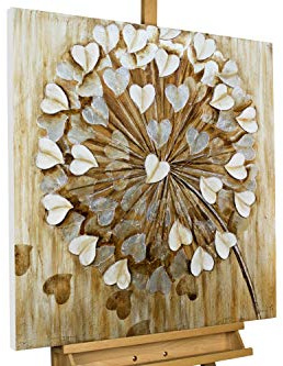 KunstLoft Leinwandbild | 100% HANDGEMALT | 80x80cm | Gemälde 'Pusteblume im Wind' | Blüten | Beige Braun | Wandbild Wohnzimmer