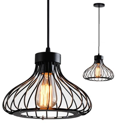 Chrasy E27 Retro Metall Pendelleuchte Beleuchtung Käfig Vintage Industrie Deckenlampe Antike Hängeleuchte Käfig Cage Deckenluechte E27 für Wohnzimmer Esszimmer