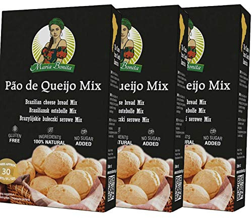 Maria Bonita Pão de Queijo Brazilian Cheese Bread Mix | Gluten Free | No Additives | Imported Cassava Flour | Quick & Easy to Bake | 3 x 400g | Great with Coffee |
