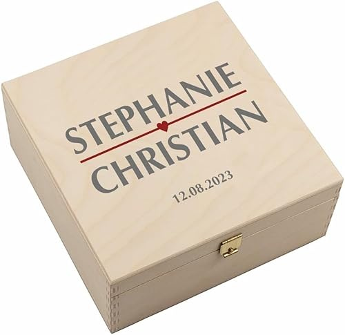 4youDesign Echtes Hufeisen in Holz-Geschenkschachtel Personalisiert auf der Holzbox mit Namen & Datum – Hochzeitsgeschenk für Paare – Glücksbringer Brautpaar - 17x17x3,5cm