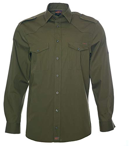 ROCK-IT Apparel Camicia da Uomo, Camicia Premium a Maniche Lunghe dal Look Militare, Camicia Casual, qualità 100% Cotone, Taglie S-5XL, Verde Oliva 3XL