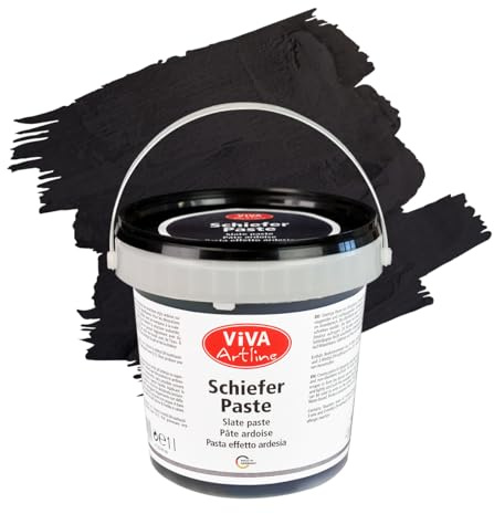 Viva Decor Artline Schiefer-Paste (Farbe Schwarz, 1 l) Strukturpaste auf Acryl-Basis für Mixed Media-Künstler - Acrylfarbe mit Stein-Look für Leinwand, Deko und Skulptur - Made in Germany