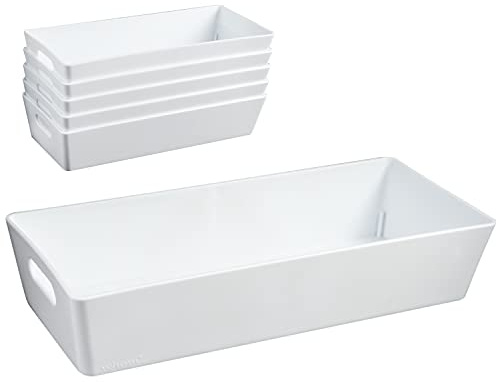 6x Scatole Organizer in Plastica Bianche Altezza 5cm 25x11x5cm 1 Litro per